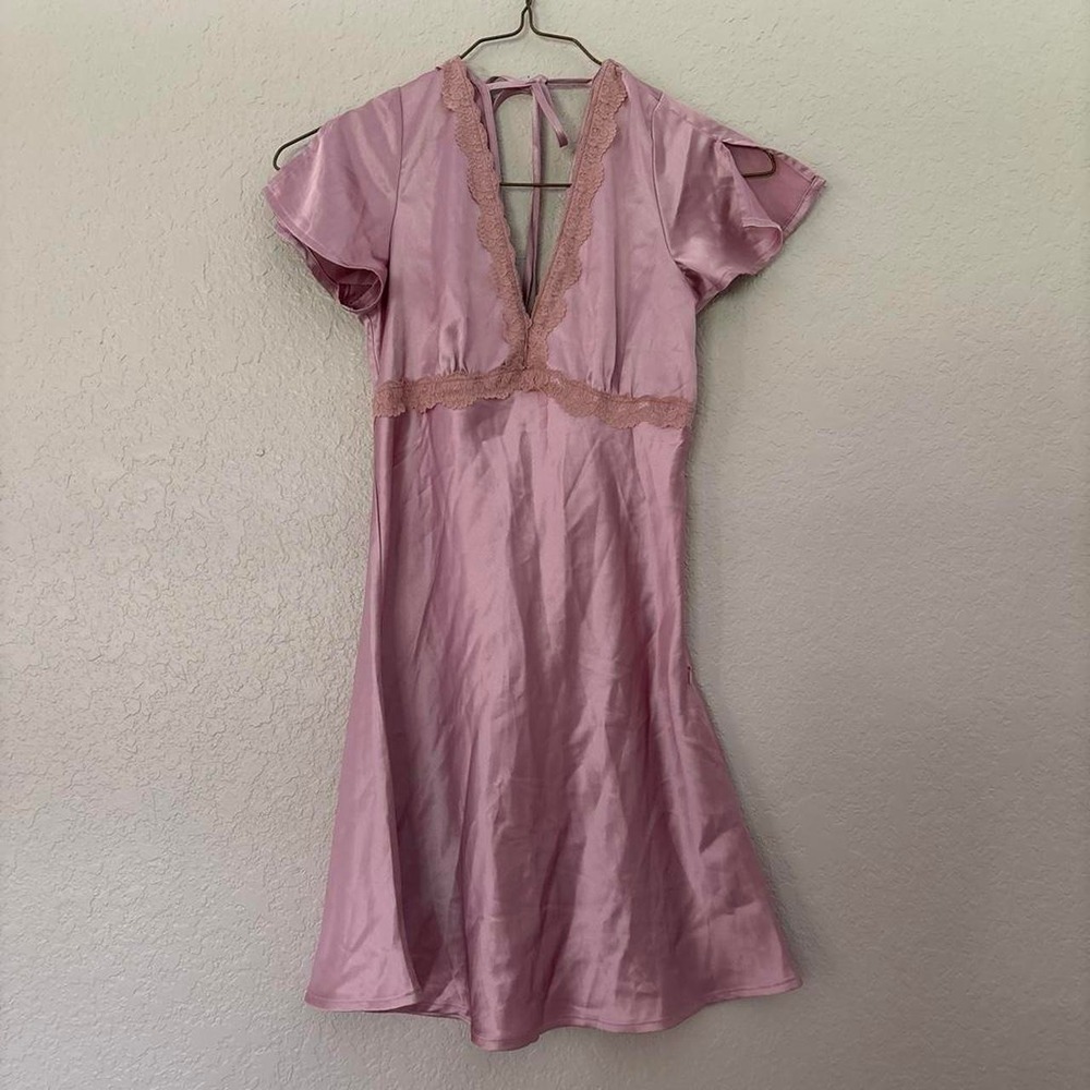 LA Hearts Satin mini dress with lace neck line